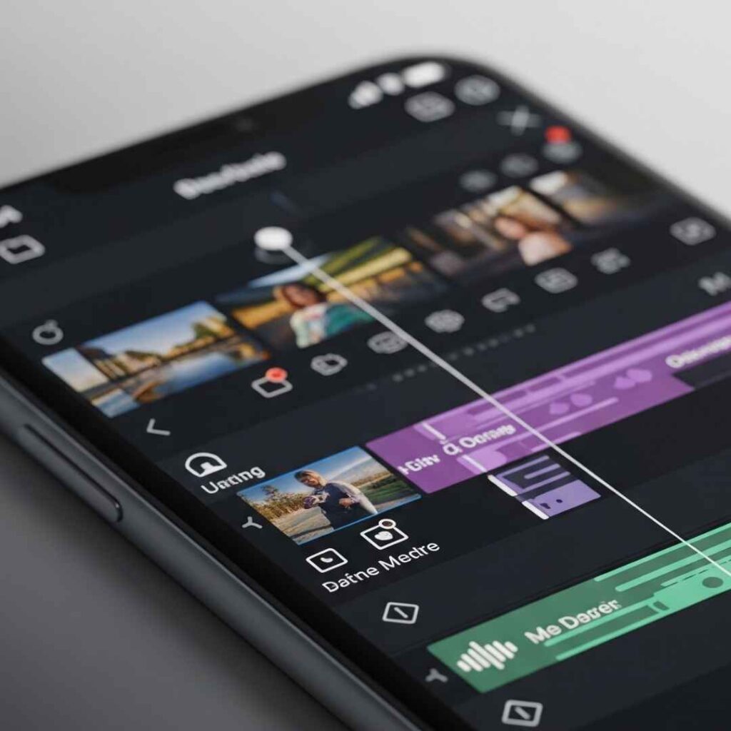 Un smartphone affichant une application de montage vidéo sur l'écran