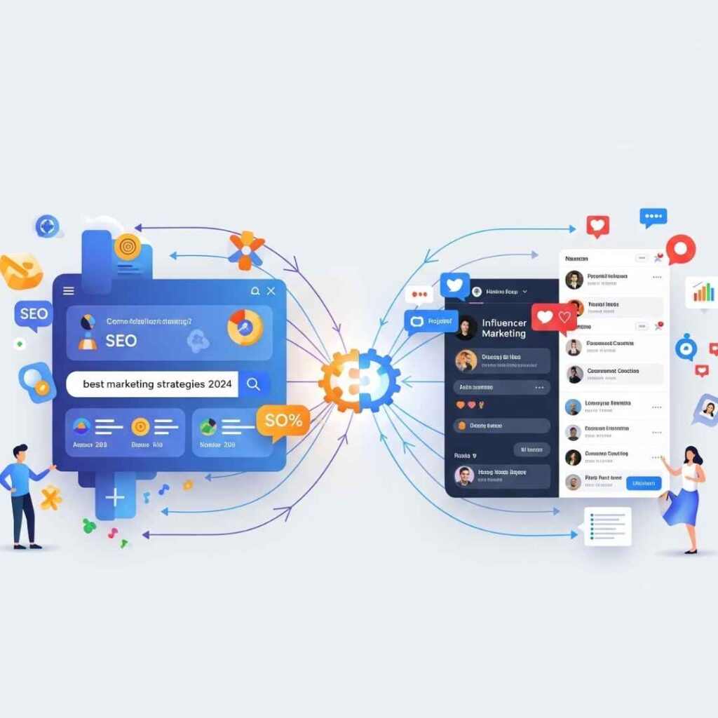 Une image de synthèse qui montre l'interconnexion entre Google Ads et Meta Ads pour une stratégie de publicité en ligne complète et efficace.